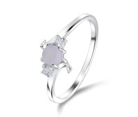 Rose Quartz Stone With CZ Stone Silver Ring NSR-3946